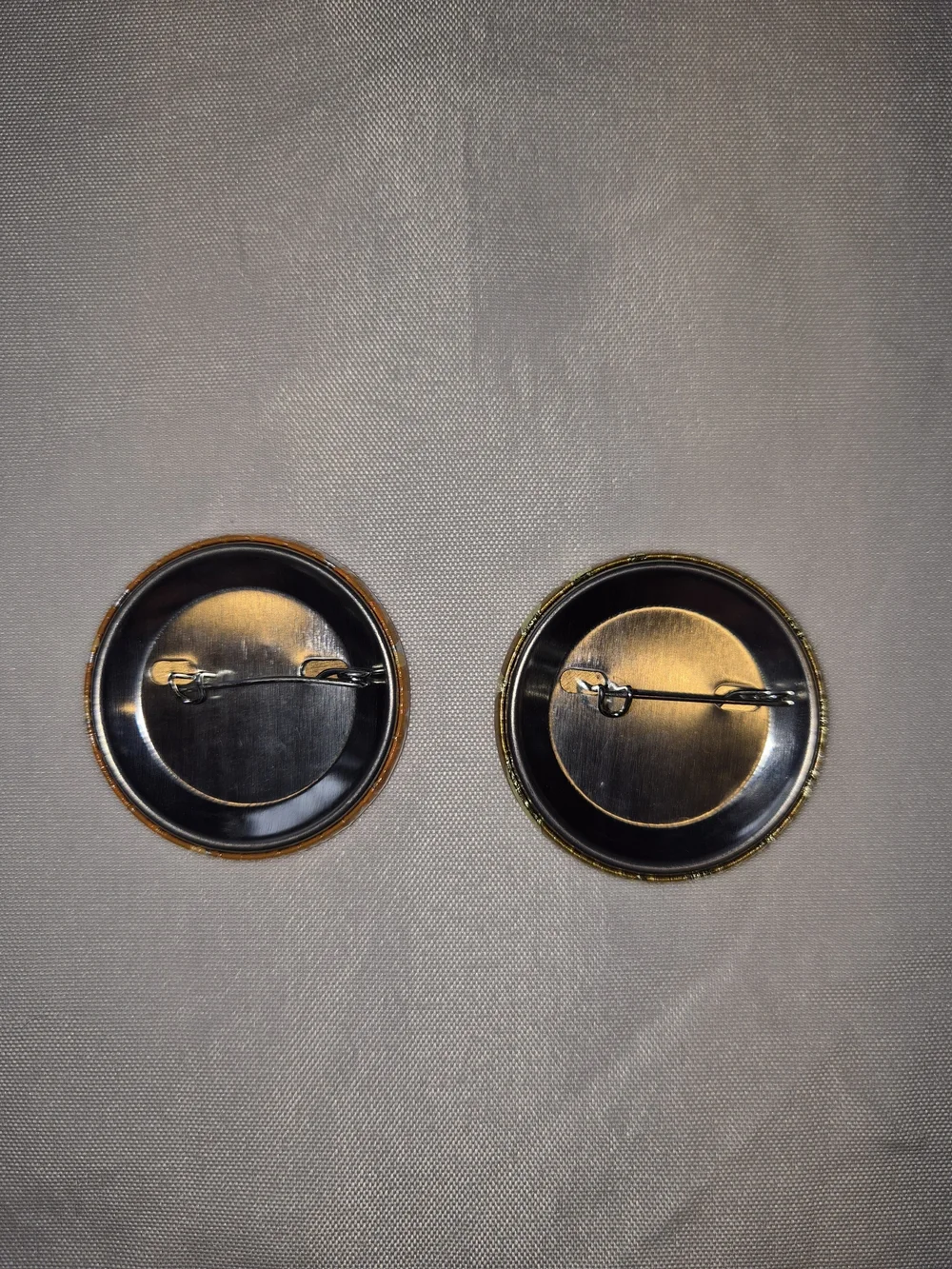 Round Orange & Gold Patterned Pinback Buttons (Set of 2)